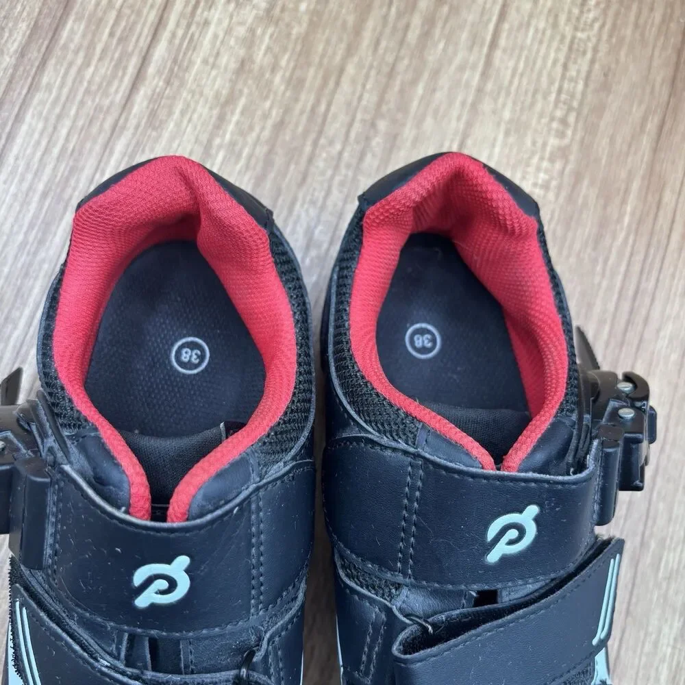 Peloton Cycling Women's Size‎ 7 EU 38 Black Red Leather Cleats Athletic Shoes